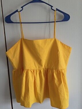Express Yellow Spaghetti-Strap Peplum Camisole
